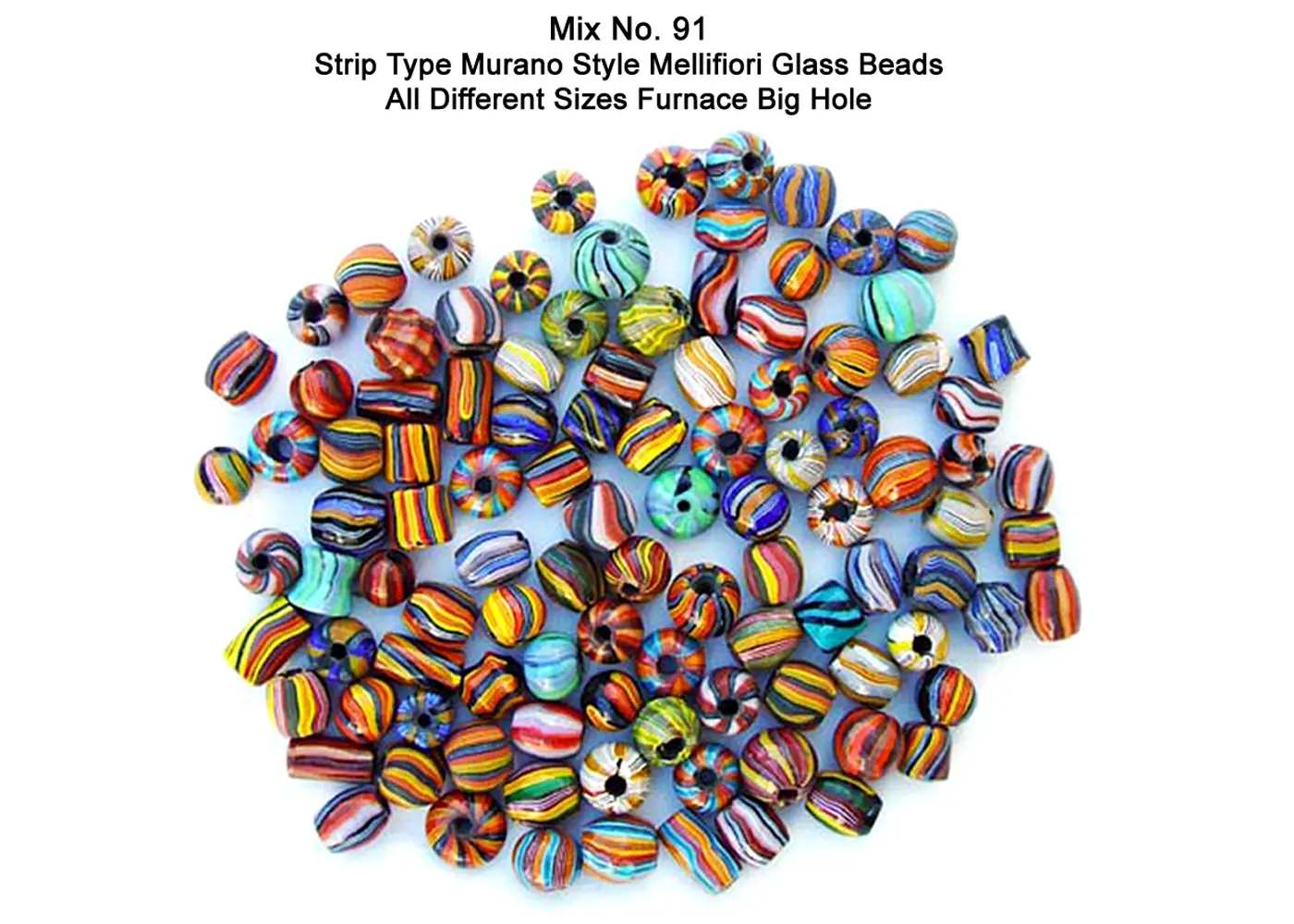 Strip type Murano style Mellifiori mix glass beads all different sizes farnace big hole